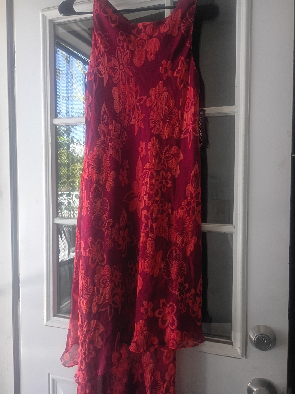 Donna Morgan Red Floral High-Low Maxi Skirt